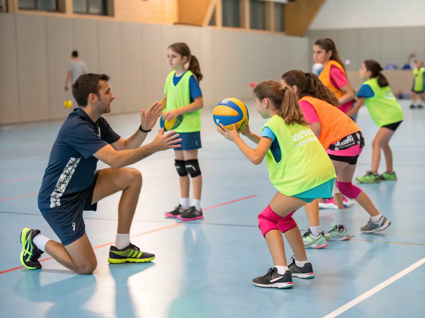 An image depicting a group of teenagers participating in a recreational volleyball game at a local community center, showcasing youth engagement.